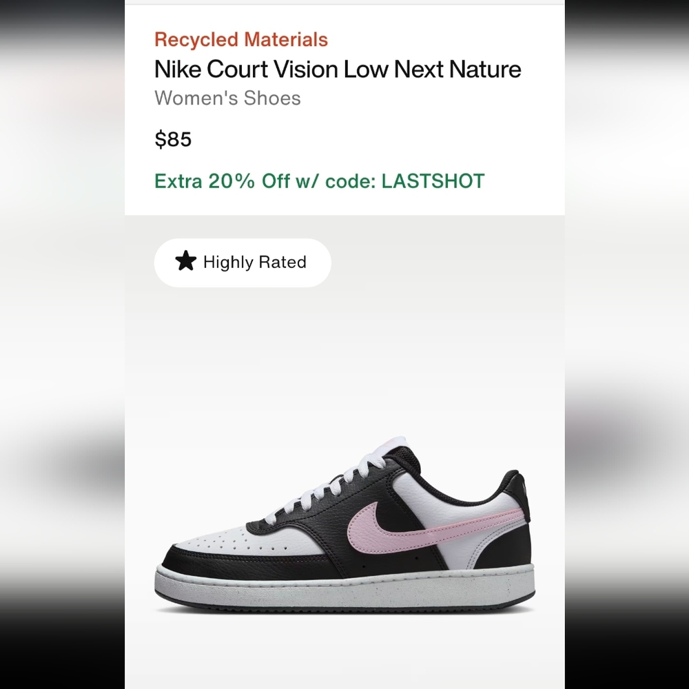 Nike Court Vision Low NN in Black, White & Pink